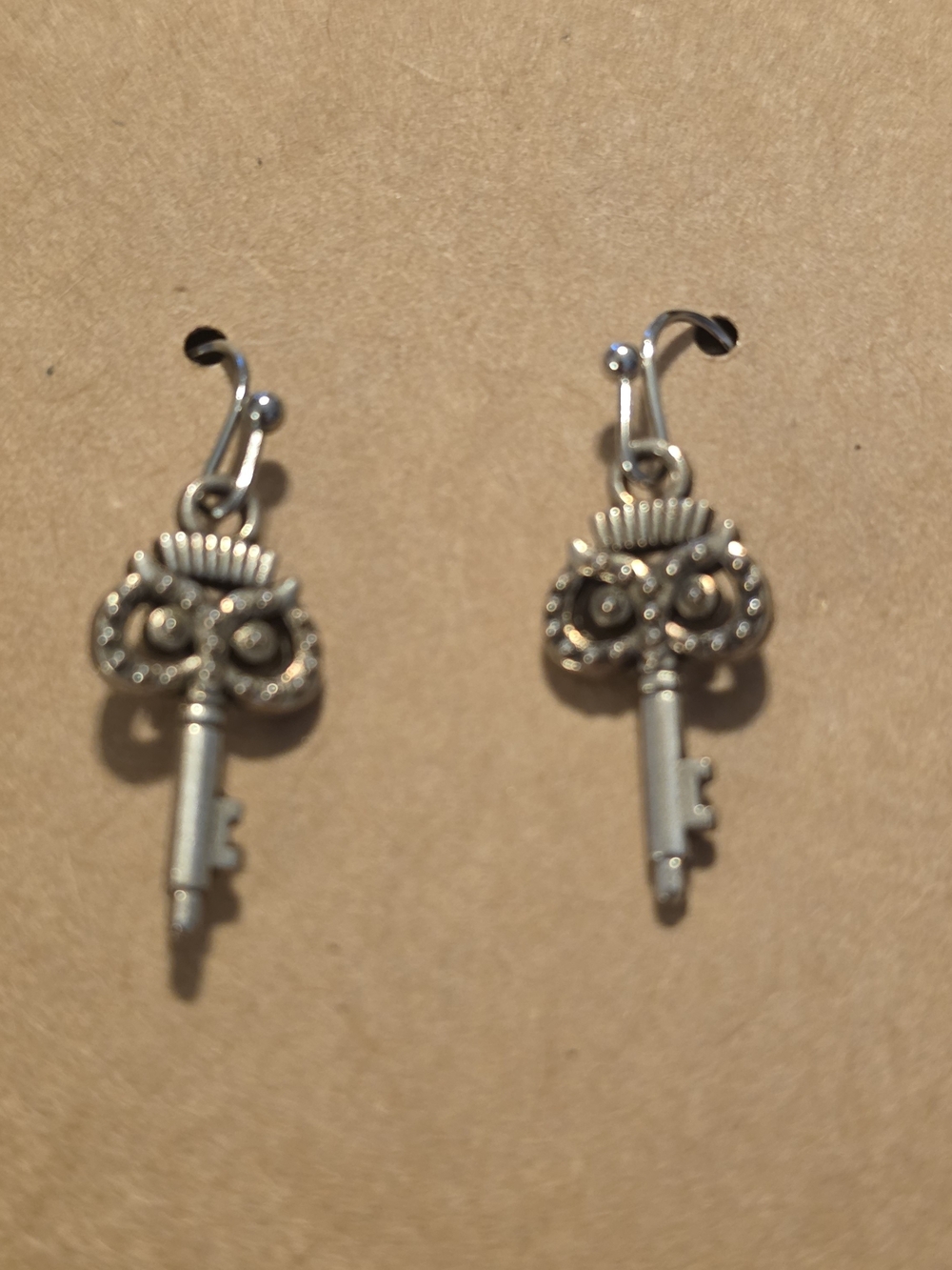 Silver Owl Key Dangle Earrings -